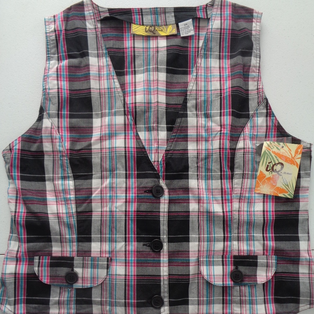 I Q Jeans Plaid Plaid Vest Size 2X NWT